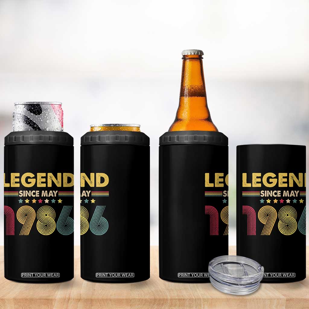 May 40th Birthday 4 in 1 Can Cooler Tumbler Legends Since May 1986 Retro Bday TS11 Print Your Wear