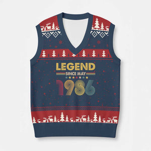 May 40th Birthday V-Neck Knit Sweater Vest Legends Since May 1986 Retro Bday TS11 Navy Red Print Your Wear
