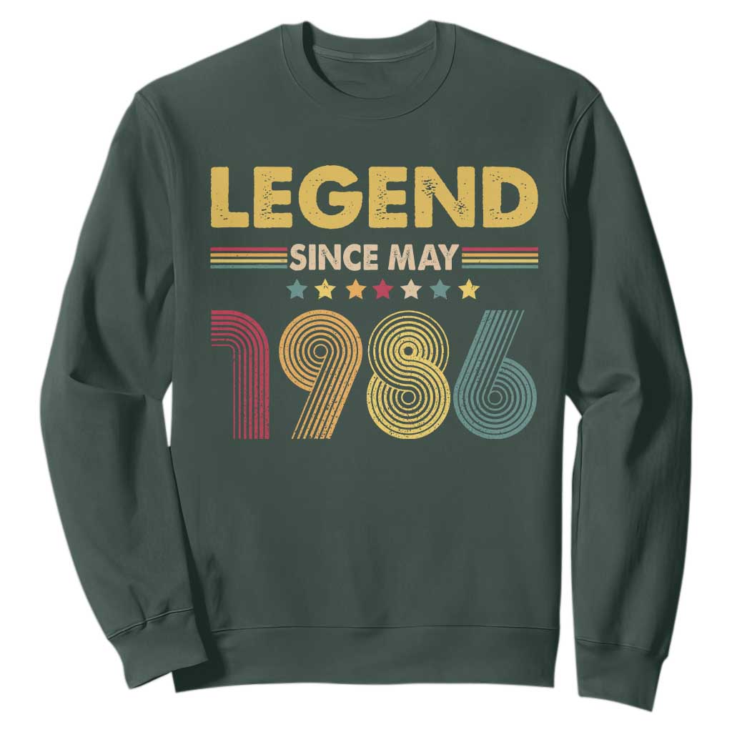 May 40th Birthday Sweatshirt Legends Since May 1986 Retro Bday TS11 Dark Forest Green Print Your Wear