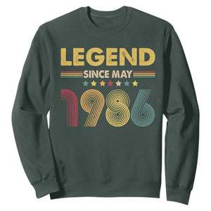 May 40th Birthday Sweatshirt Legends Since May 1986 Retro Bday TS11 Dark Forest Green Print Your Wear