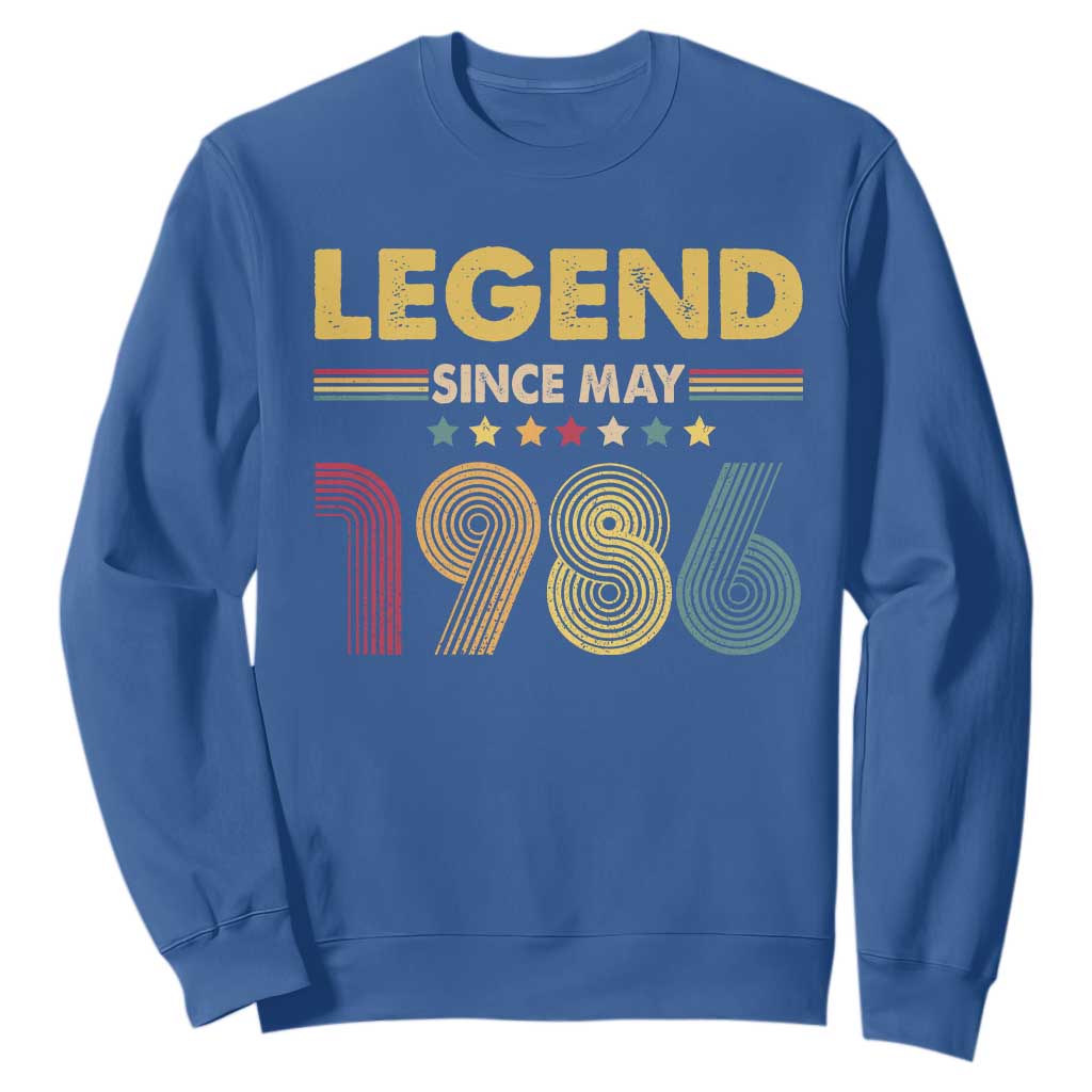 May 40th Birthday Sweatshirt Legends Since May 1986 Retro Bday TS11 Royal Blue Print Your Wear