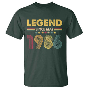 May 40th Birthday T Shirt Legends Since May 1986 Retro Bday TS11 Dark Forest Green Print Your Wear