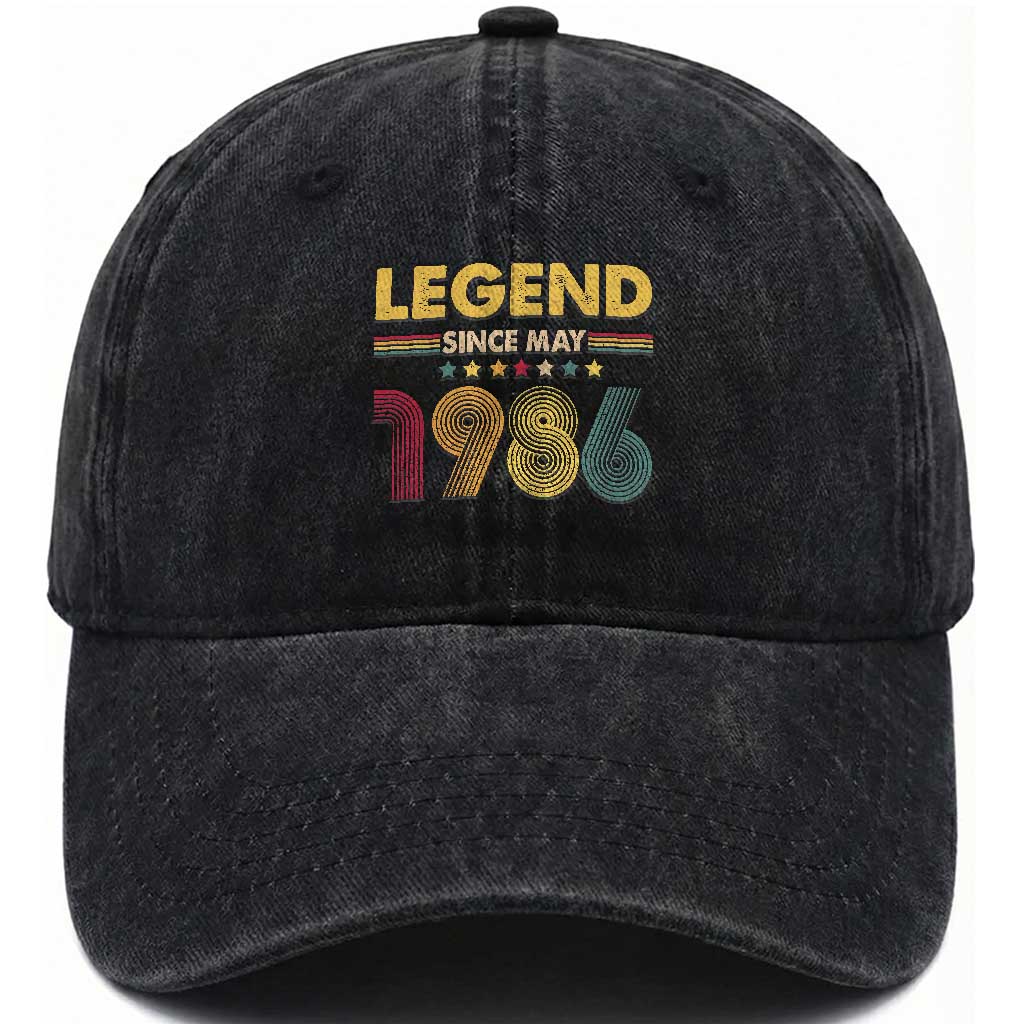 May 40th Birthday Washed Cotton Baseball Cap Legends Since May 1986 Retro Bday TS11 Print Your Wear