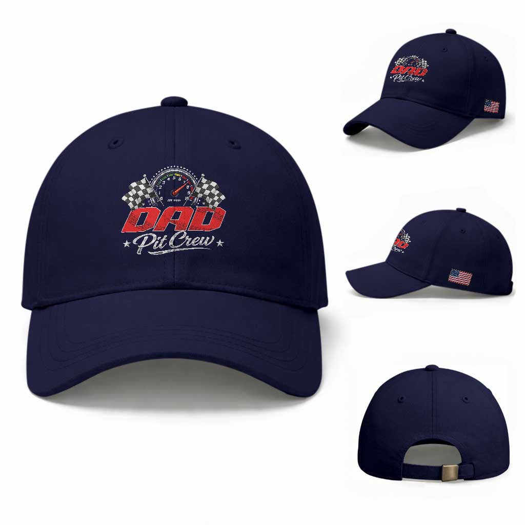 Dad Pit Crew Baseball Cap Racing Family Matching Father's Day TS11 Baseball Cap Universal Fit Dark Blue Print Your Wear