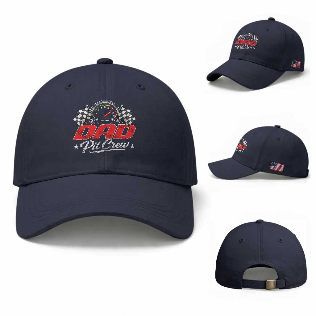 Dad Pit Crew Baseball Cap Racing Family Matching Father's Day TS11 Baseball Cap Universal Fit Navy Print Your Wear