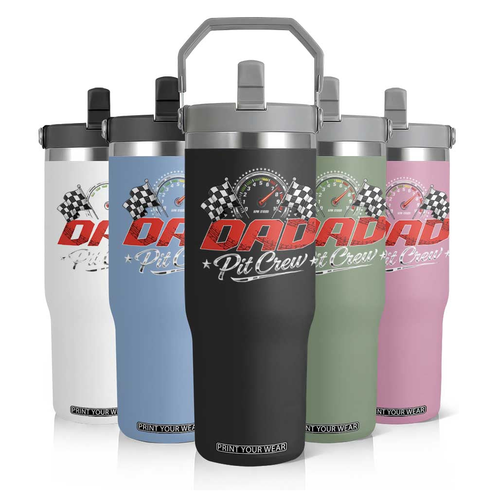 Dad Pit Crew Flip Straw Tumbler Racing Family Matching Father's Day TS11 Print Your Wear