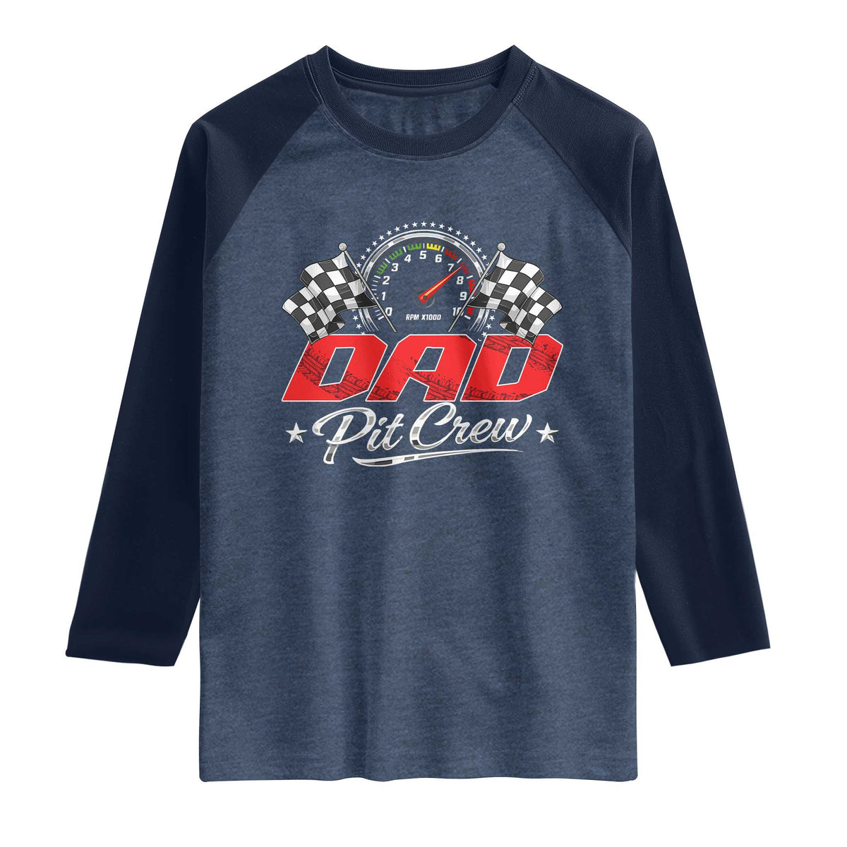 Dad Pit Crew Raglan Shirt Racing Family Matching Father's Day TS11 Heather Denim Navy Print Your Wear