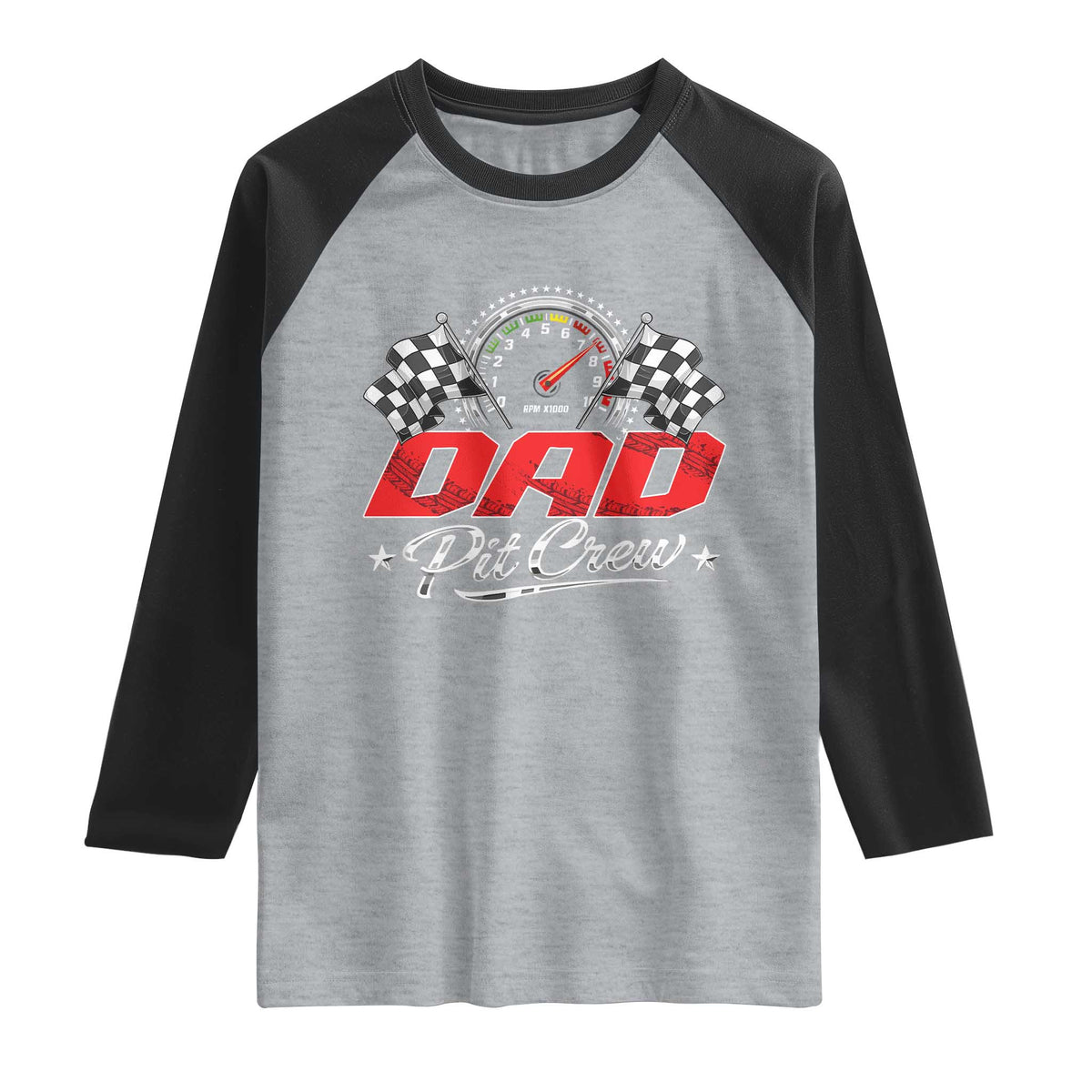 Dad Pit Crew Raglan Shirt Racing Family Matching Father's Day TS11 Heather Gray Black Print Your Wear