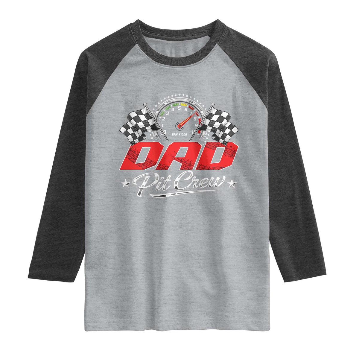 Dad Pit Crew Raglan Shirt Racing Family Matching Father's Day TS11 Heather Gray Heather Charcoal Print Your Wear