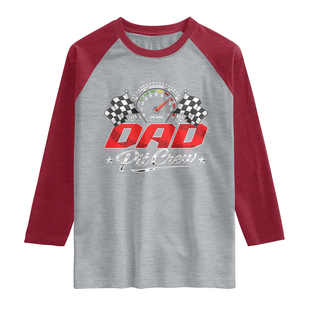 Dad Pit Crew Raglan Shirt Racing Family Matching Father's Day TS11 Heather Gray Heather Red Print Your Wear