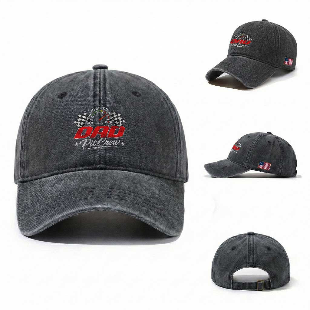 Dad Pit Crew Washed Cotton Baseball Cap Racing Family Matching Father's Day TS11 Washed Cap Universal Fit Dark Gray Print Your Wear