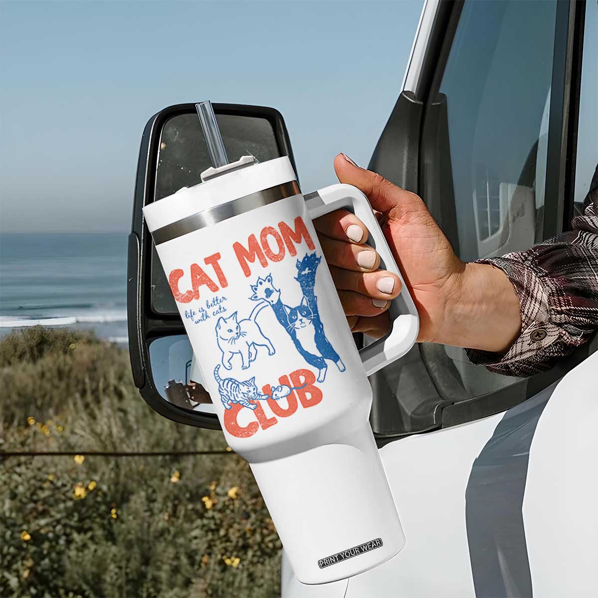 Cat Mom Club Tumbler With Handle Life is Better with Cats Mothers Day TS11 Print Your Wear