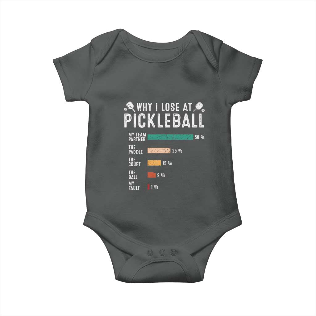 Funny Pickleball Baby Onesie Why I Lose At Pickleball Humor TS11 Dark Heather Print Your Wear