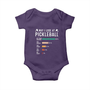 Funny Pickleball Baby Onesie Why I Lose At Pickleball Humor TS11 Purple Print Your Wear
