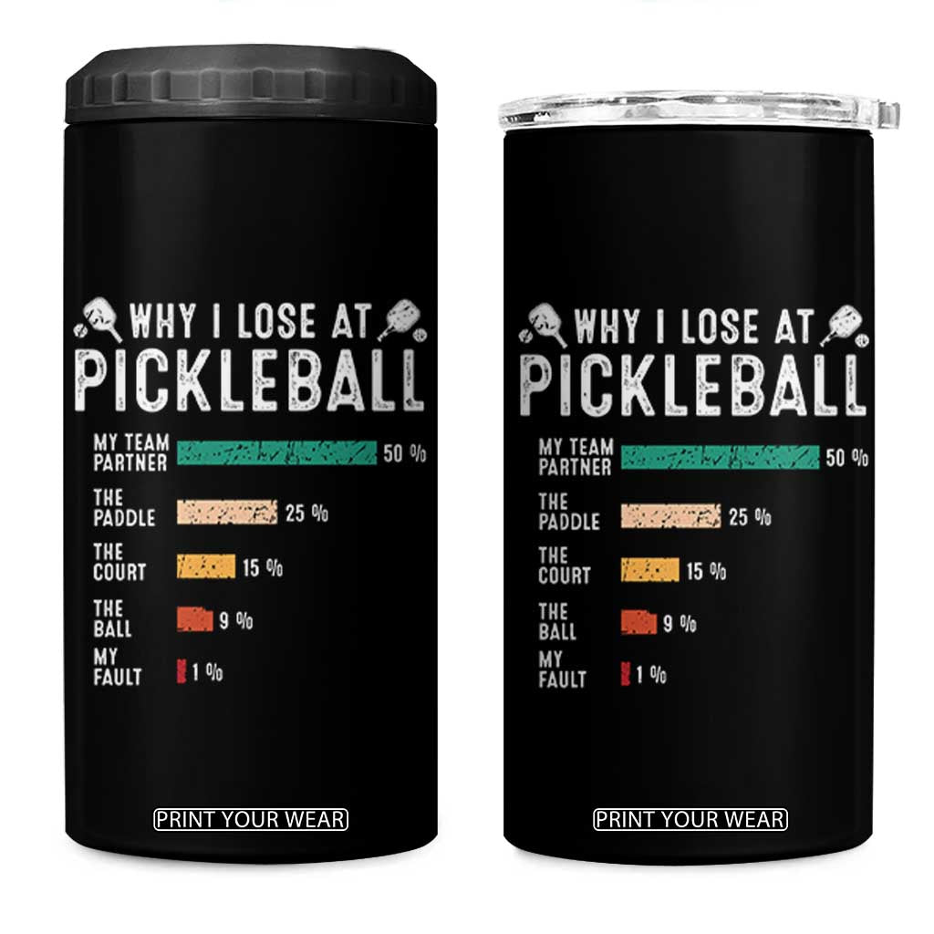 Funny Pickleball 4 in 1 Can Cooler Tumbler Why I Lose At Pickleball Humor TS11 One Size: 16 oz Black Print Your Wear