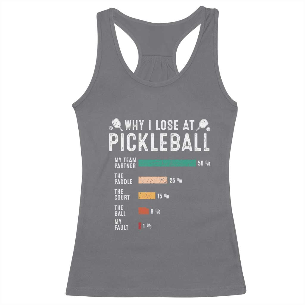 Funny Pickleball Racerback Tank Top Why I Lose At Pickleball Humor TS11 Charcoal Print Your Wear