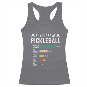 Funny Pickleball Racerback Tank Top Why I Lose At Pickleball Humor TS11 Charcoal Print Your Wear