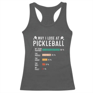 Funny Pickleball Racerback Tank Top Why I Lose At Pickleball Humor TS11 Dark Heather Print Your Wear