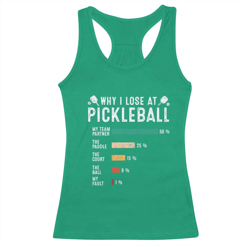 Funny Pickleball Racerback Tank Top Why I Lose At Pickleball Humor TS11 Irish Green Print Your Wear