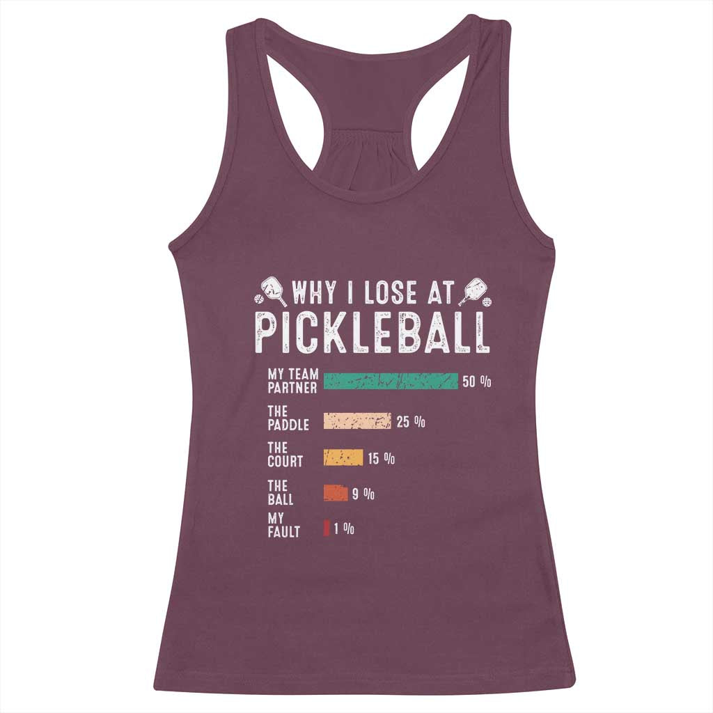 Funny Pickleball Racerback Tank Top Why I Lose At Pickleball Humor TS11 Maroon Print Your Wear