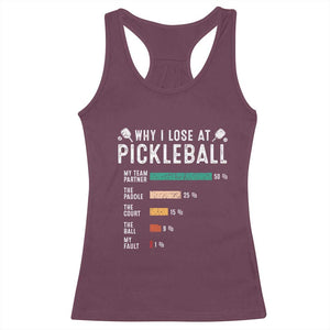 Funny Pickleball Racerback Tank Top Why I Lose At Pickleball Humor TS11 Maroon Print Your Wear