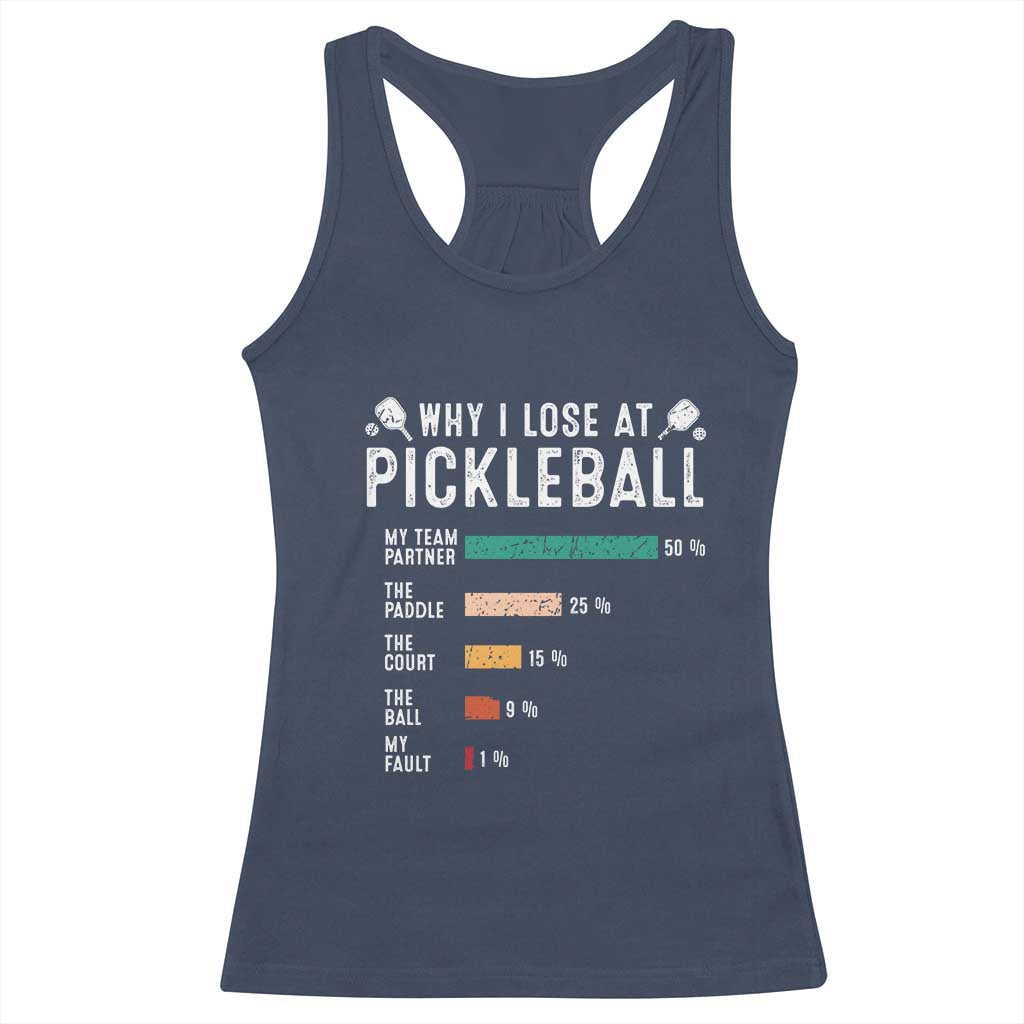 Funny Pickleball Racerback Tank Top Why I Lose At Pickleball Humor TS11 Navy Print Your Wear