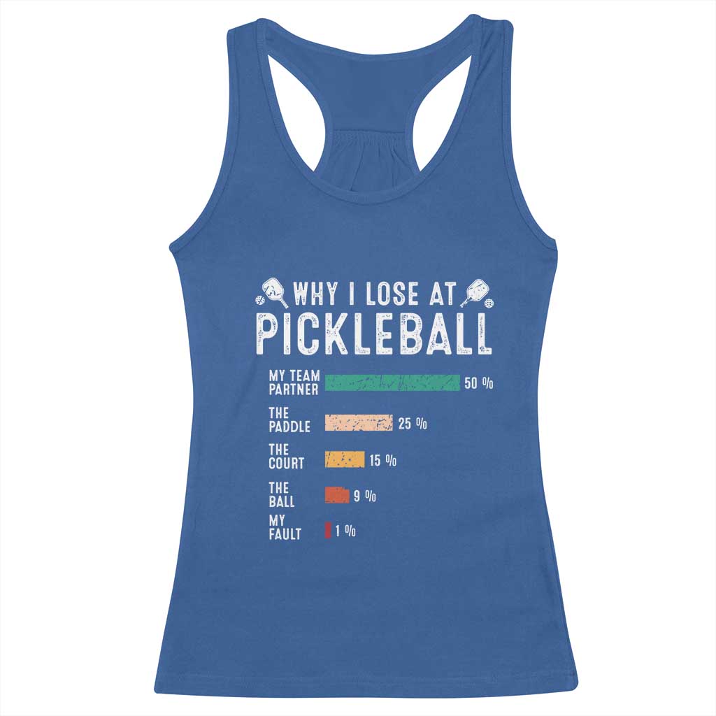 Funny Pickleball Racerback Tank Top Why I Lose At Pickleball Humor TS11 Royal Blue Print Your Wear