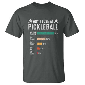 Funny Pickleball T Shirt Why I Lose At Pickleball Humor TS11 Dark Heather Print Your Wear