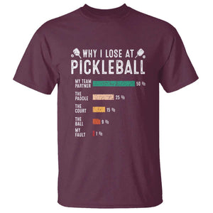 Funny Pickleball T Shirt Why I Lose At Pickleball Humor TS11 Maroon Print Your Wear