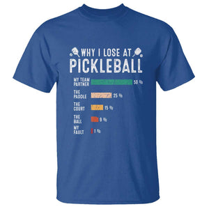 Funny Pickleball T Shirt Why I Lose At Pickleball Humor TS11 Royal Blue Print Your Wear