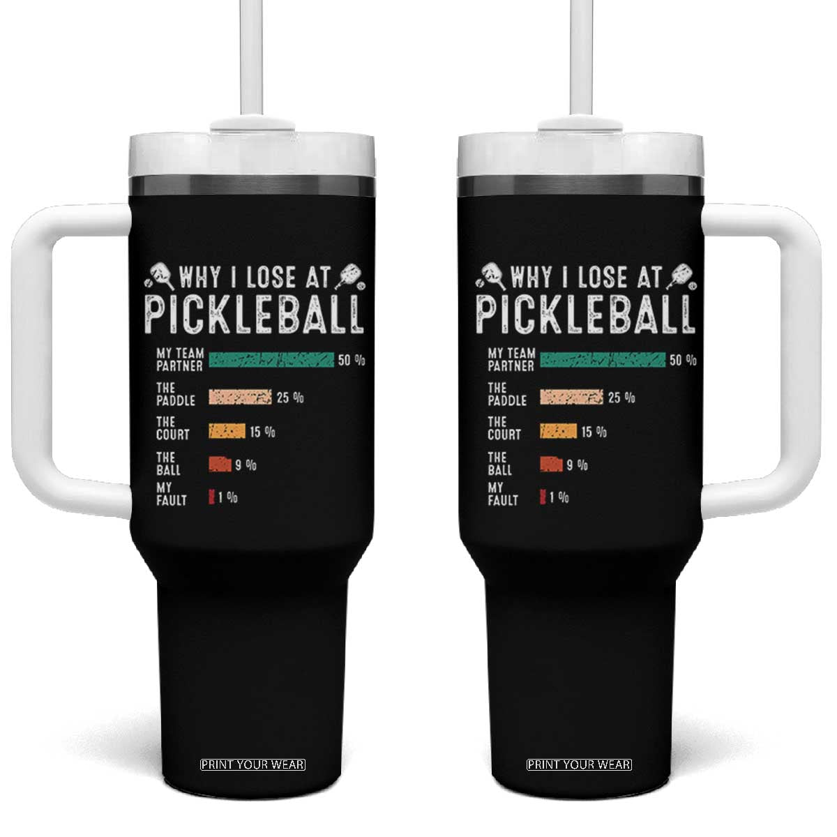 Funny Pickleball Tumbler With Handle Why I Lose At Pickleball Humor TS11 One Size: 40 oz Black Print Your Wear