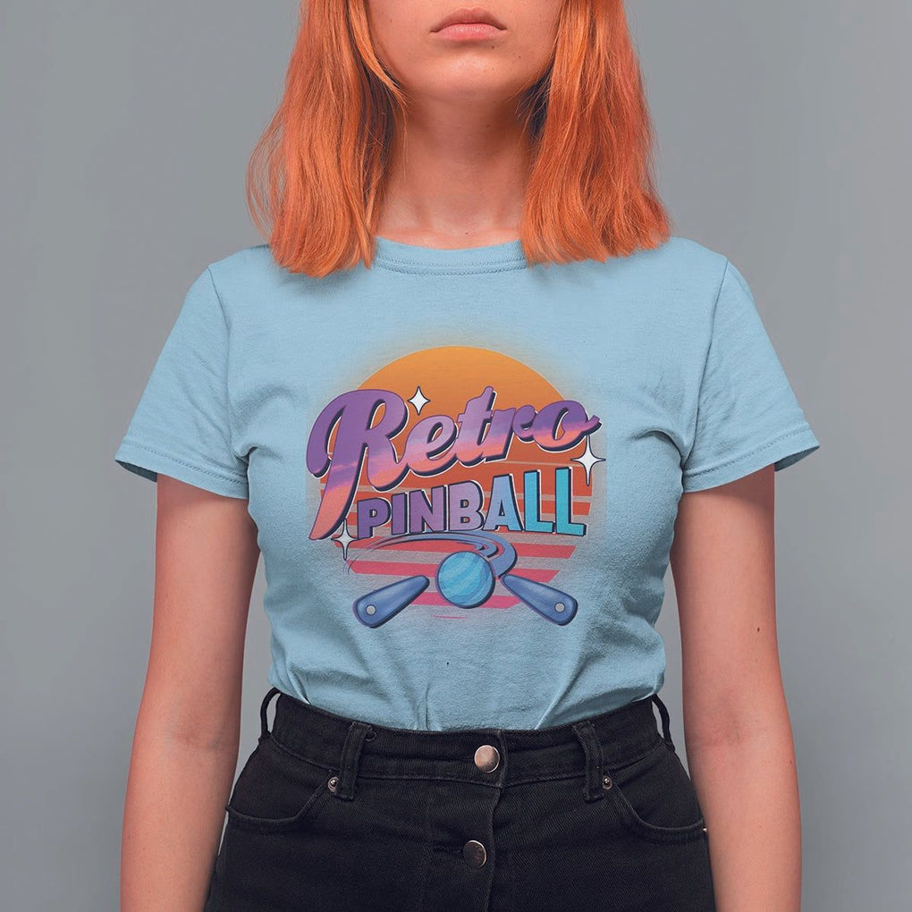 Retro Pinball T Shirt For Women Machine Vintage Arcade Flippers Game TS11 Light Blue Print Your Wear