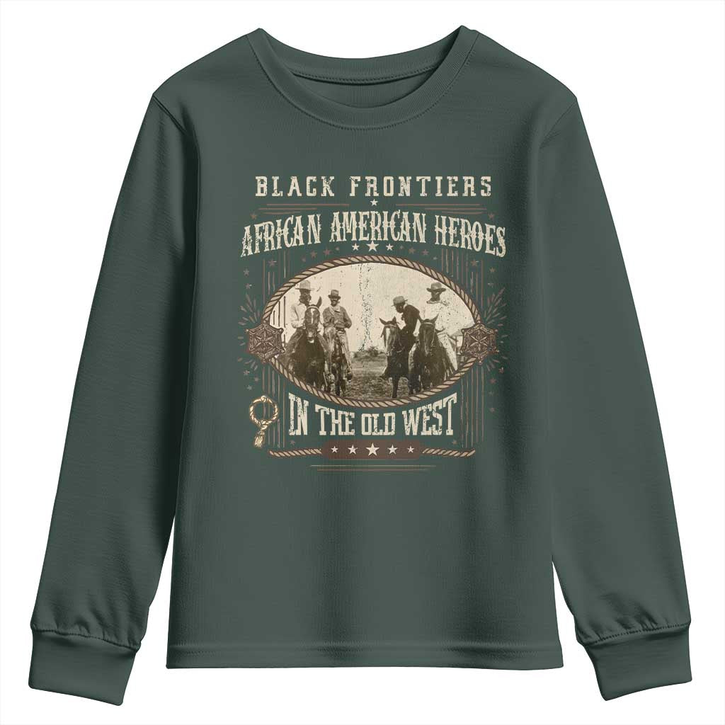 African American Cowboy Youth Sweatshirt Black Frontiers African American Heroes In The Old West TS11 Dark Forest Green Print Your Wear