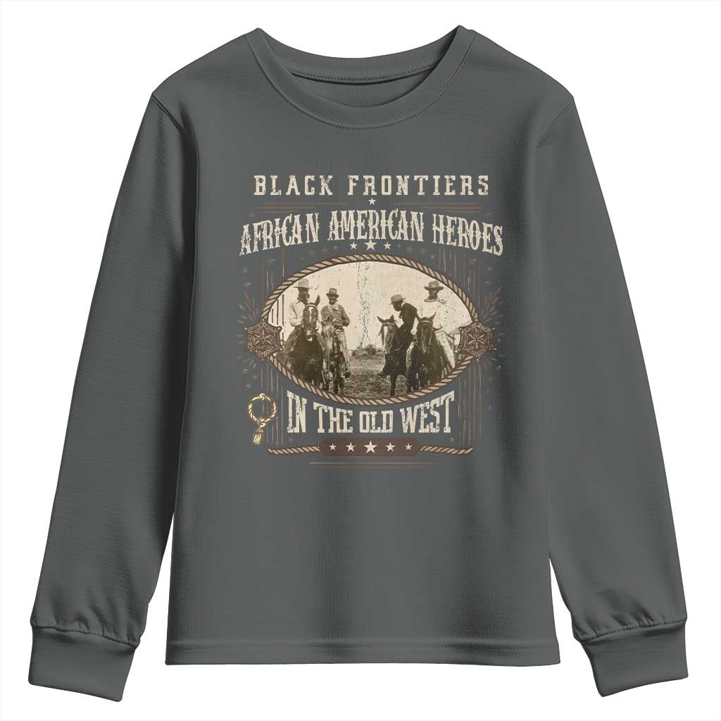 African American Cowboy Youth Sweatshirt Black Frontiers African American Heroes In The Old West TS11 Dark Heather Print Your Wear