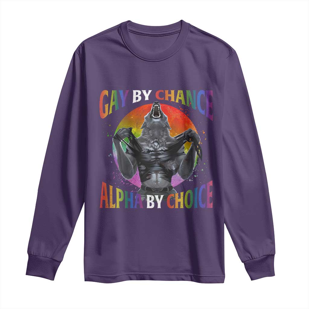 Funny Gay By Chance Alpha By Choice Long Sleeve Shirt Wolf Alpha LGBTQ TS11 Purple Print Your Wear