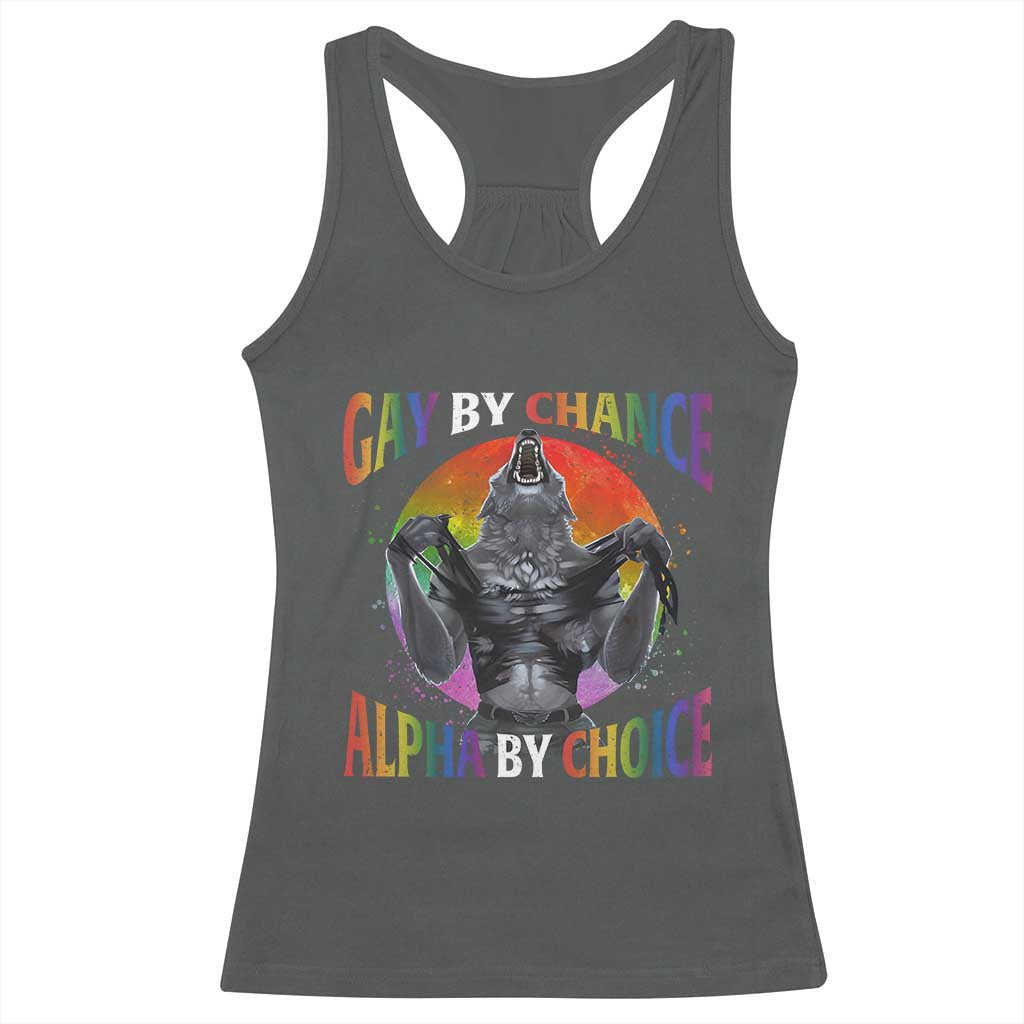 Funny Gay By Chance Alpha By Choice Racerback Tank Top Wolf Alpha LGBTQ TS11 Dark Heather Print Your Wear
