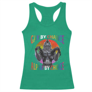 Funny Gay By Chance Alpha By Choice Racerback Tank Top Wolf Alpha LGBTQ TS11 Irish Green Print Your Wear