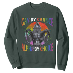 Funny Gay By Chance Alpha By Choice Sweatshirt Wolf Alpha LGBTQ TS11 Dark Forest Green Print Your Wear