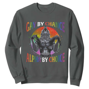Funny Gay By Chance Alpha By Choice Sweatshirt Wolf Alpha LGBTQ TS11 Dark Heather Print Your Wear