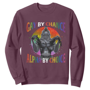 Funny Gay By Chance Alpha By Choice Sweatshirt Wolf Alpha LGBTQ TS11 Maroon Print Your Wear