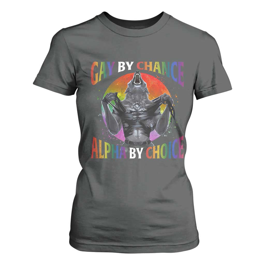 Funny Gay By Chance Alpha By Choice T Shirt For Women Wolf Alpha LGBTQ TS11 Dark Heather Print Your Wear