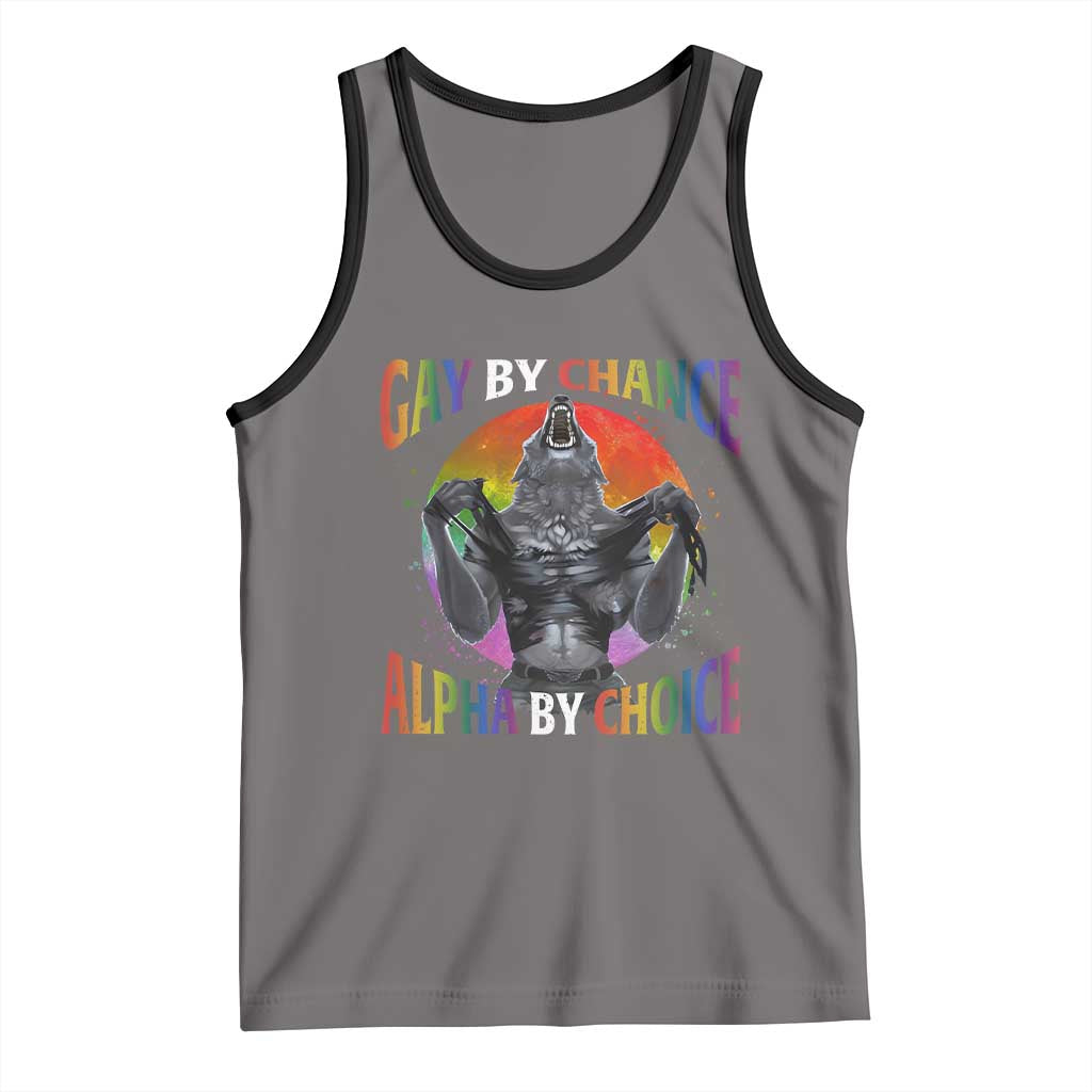 Funny Gay By Chance Alpha By Choice Tank Top Wolf Alpha LGBTQ TS11 Deep Heather Black Print Your Wear