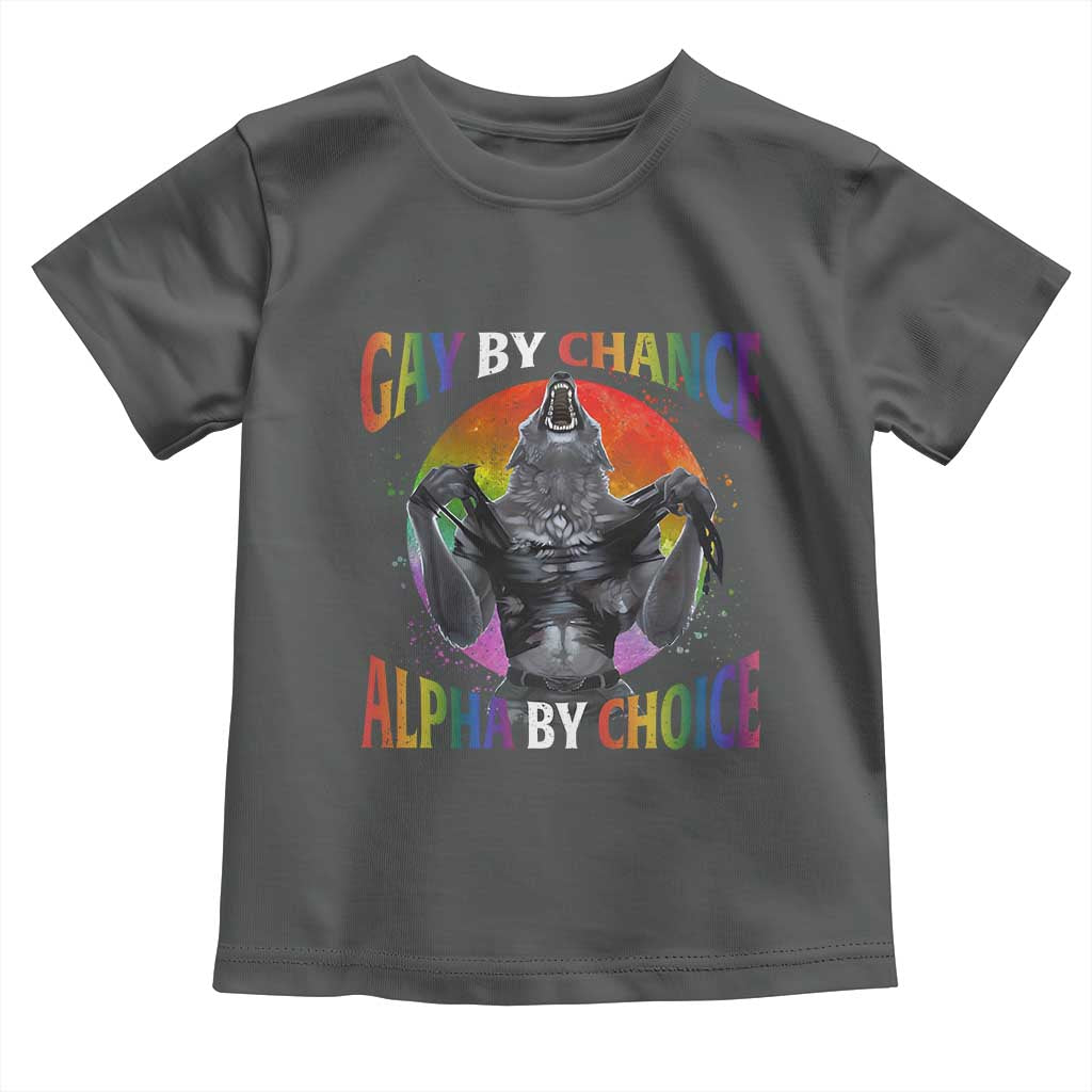 Funny Gay By Chance Alpha By Choice Toddler T Shirt Wolf Alpha LGBTQ TS11 Dark Heather Print Your Wear