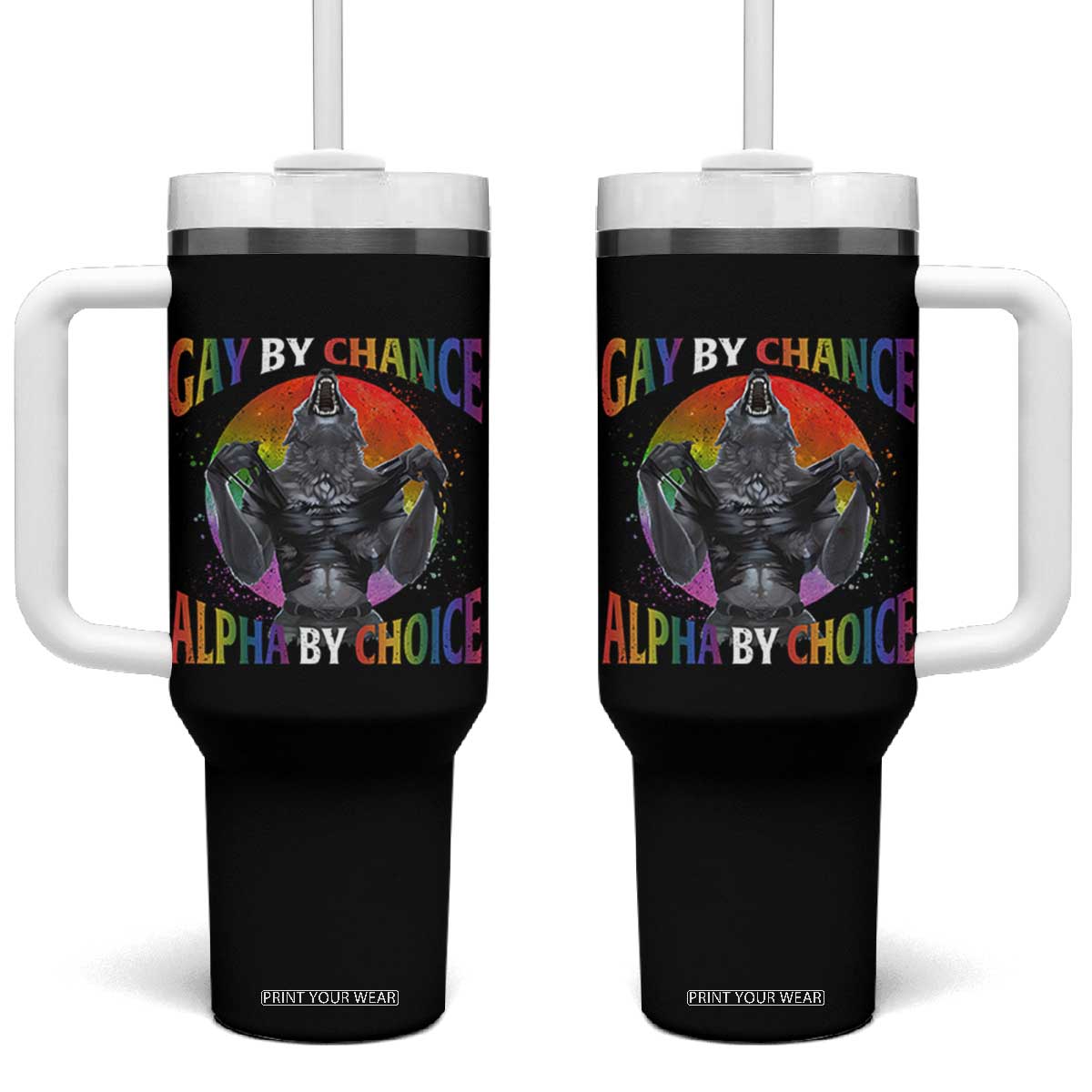 Funny Gay By Chance Alpha By Choice Tumbler With Handle Wolf Alpha LGBTQ TS11 One Size: 40 oz Black Print Your Wear