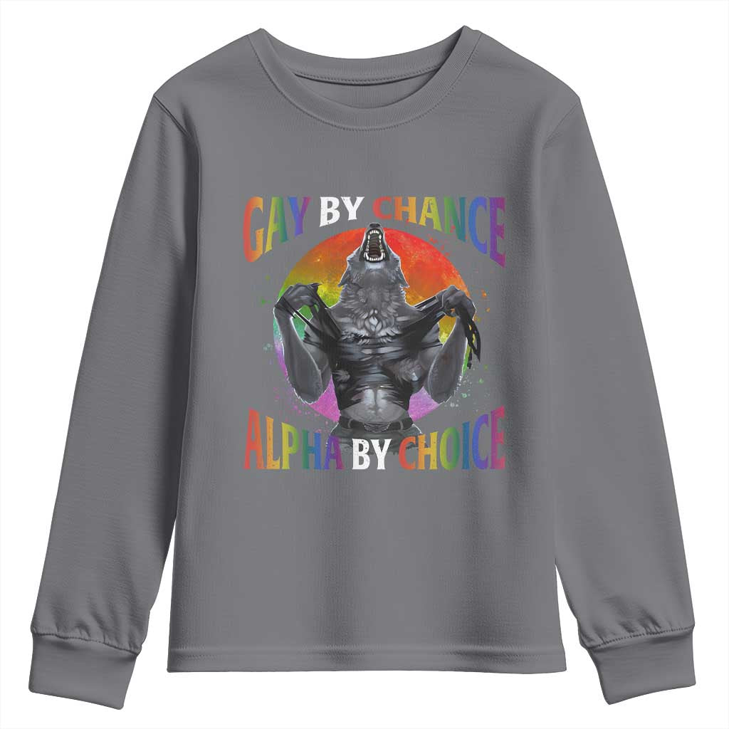 Funny Gay By Chance Alpha By Choice Youth Sweatshirt Wolf Alpha LGBTQ TS11 Charcoal Print Your Wear