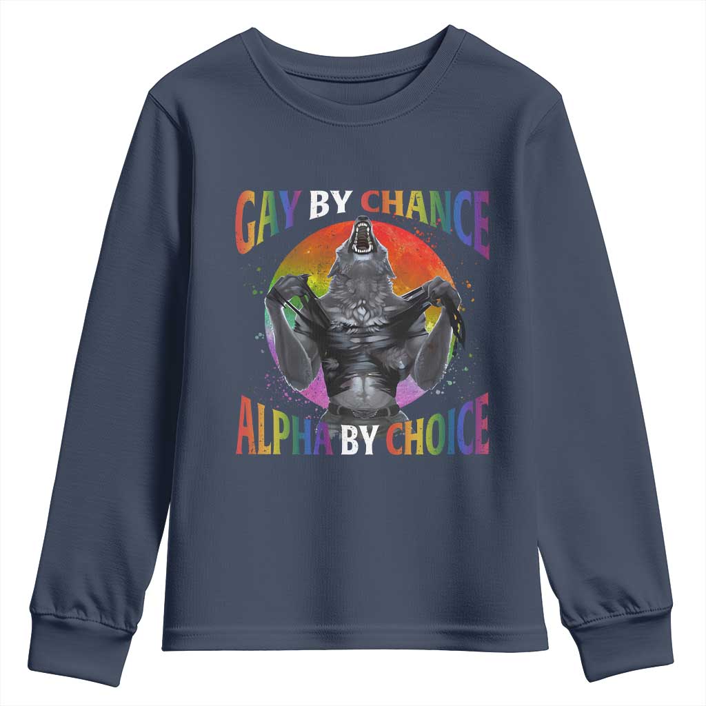 Funny Gay By Chance Alpha By Choice Youth Sweatshirt Wolf Alpha LGBTQ TS11 Navy Print Your Wear