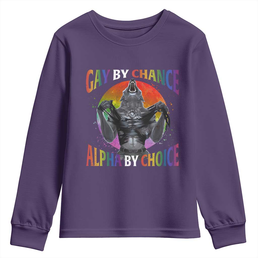 Funny Gay By Chance Alpha By Choice Youth Sweatshirt Wolf Alpha LGBTQ TS11 Purple Print Your Wear