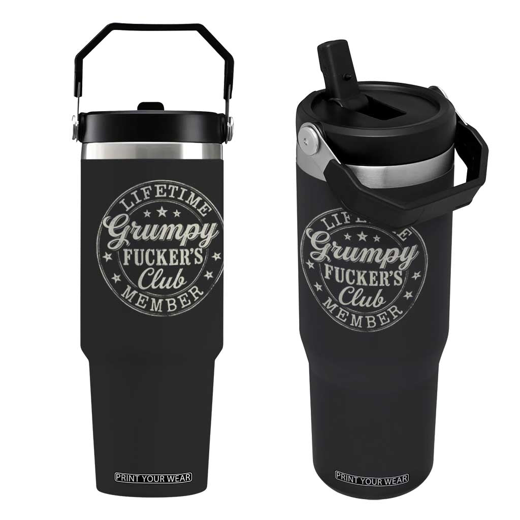 Grumpy Fucker's Club Lifetime Member Flip Straw Tumbler TS11 One Size: 30 oz Black Print Your Wear