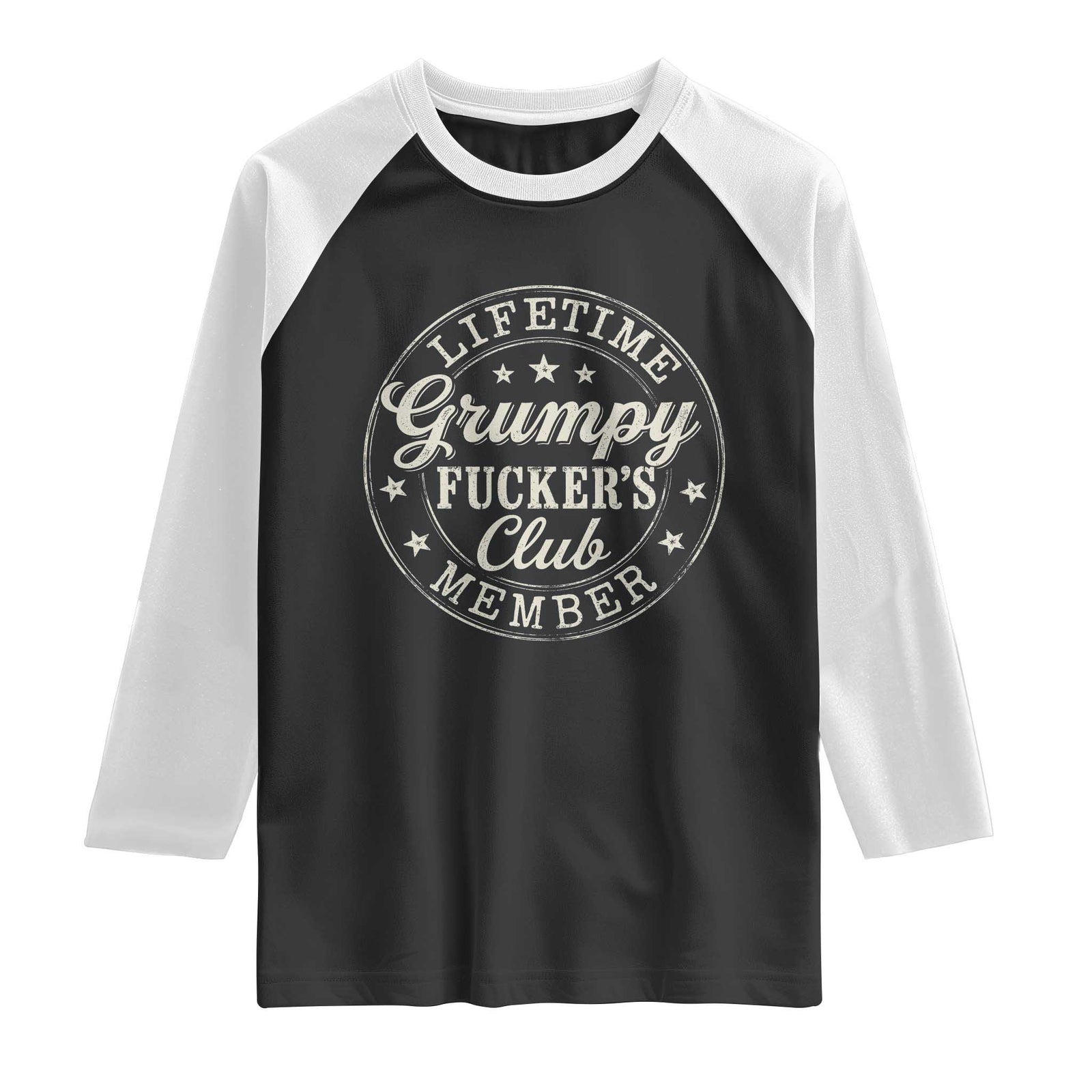Grumpy Fucker's Club Lifetime Member Raglan Shirt TS11 Black White Print Your Wear