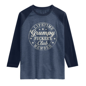 Grumpy Fucker's Club Lifetime Member Raglan Shirt TS11 Heather Denim Navy Print Your Wear
